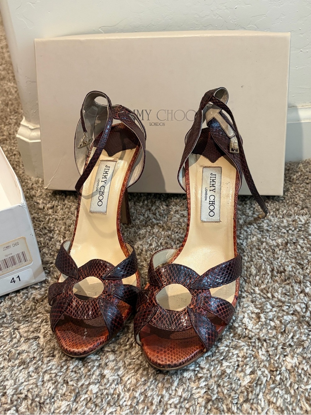 Jimmy Choo Brown Snakeskin Open-Toe Ankle-Strap Heels